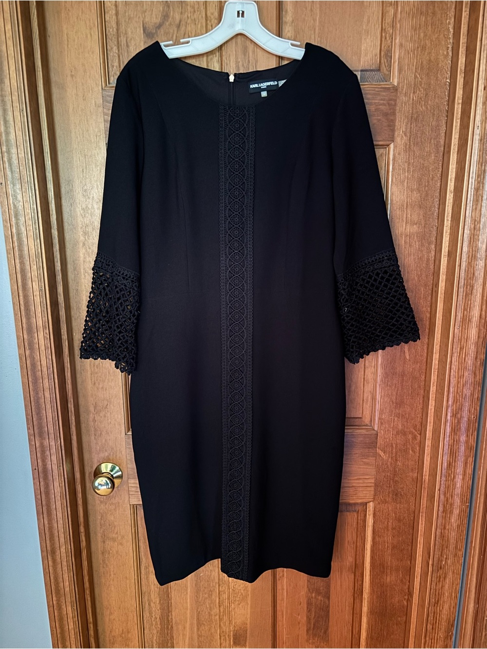 Karl Lagerfeld Black Crochet-Trim Midi Shift Dress